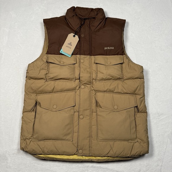 prAna Duck Down Timber Trail Vest Mens Medium Shire Colorblock Full Zip Puffer - Picture 2 of 9